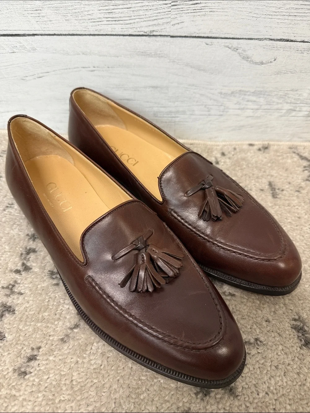 Gucci Men’s Brown Leather Tassel Loafers
